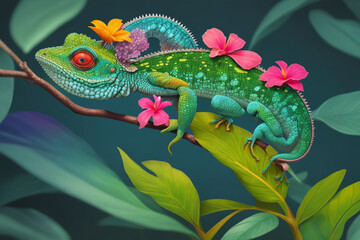 Naklejka na ściany i meble Image of chameleon UHD wallpaper Stock Photographic Image