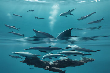 Naklejka premium Underwater tableau with family UHD wallpaper Stock Photographic Image