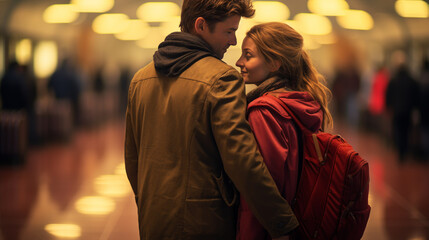 Obraz premium Full length man and lady while embracing her opposite attractive dawn