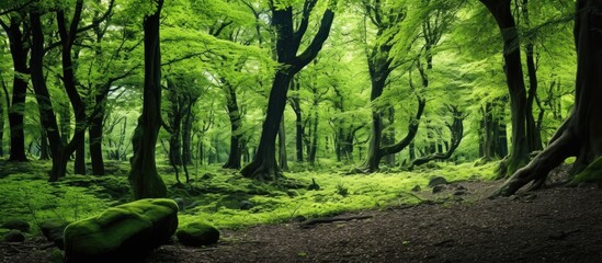 Gorgeous forest with green hues With copyspace for text