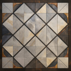 Abstract pattern tile, numerous fine marble floor tiles, uniform, top down view.