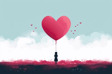 illustration de développement personnel, de ballon en forme de cœur représentant l'amour et l'estime de soi et l'amour inconditionnel. - obrazy, fototapety, plakaty