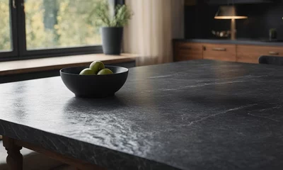 Foto op Aluminium Professional design background with expensive black granite. Dark stone table © NeuroSky