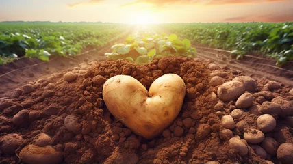 Foto op Aluminium heart shaped potato in the field © Vahagn