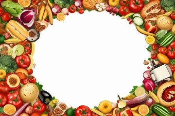 oval frame made of various cartoon food. Generative AI