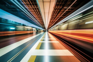 Fototapeta na wymiar Blurred motion in underground transport. Generative AI