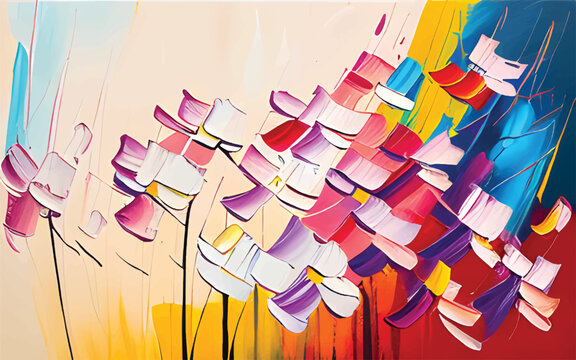 Flowers Oil painting Abstract art. Floral Background. Colorful Flowers. Beautiful display of colorful flowers In oil painting. A beautiful flower art.