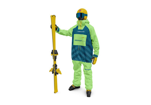 Skier with Skis Mockup - Half Side