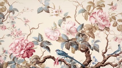  a blue bird sitting on a branch of a tree with pink flowers.  generative ai