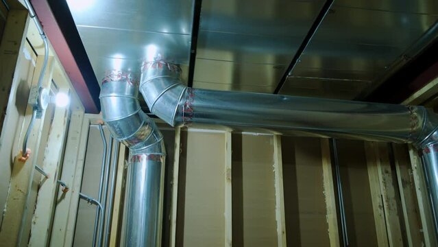 Mounted HVAC system air conditioner return and heating system in home. Move camera shot