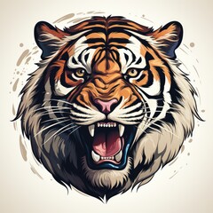 Fototapeta premium A tiger's head with its mouth open.