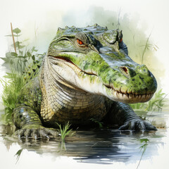Obraz premium watercolor Alligator clipart, Generative Ai