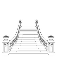 Classic Staircase Vector. Antique Stairs. Illustration Isolated On White Background. A vector illustration Of A Stair.