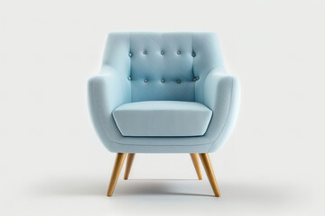 Light blue wooden-legged armchair. Elegant armchair with white background. Generative AI