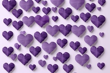 Purple paper hearts on transparent background. Celebrating Valentine's Day. Generative AI
