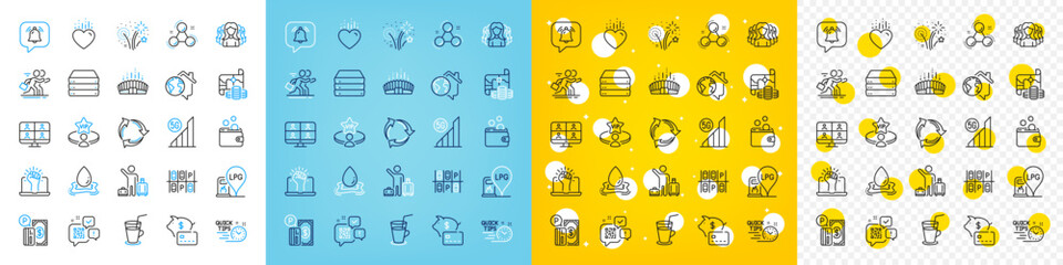 Vector icons set of Airport transfer, Gas station and Arena stadium line icons pack for web with Servers, Parking payment, Piggy bank outline icon. Water splash, Recycle. Vector