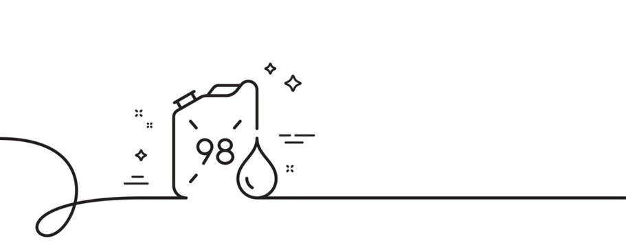 Petrol canister line icon. Continuous one line with curl. 98 petroleum fuel sign. E5 gasoline container symbol. Petrol canister single outline ribbon. Loop curve pattern. Vector