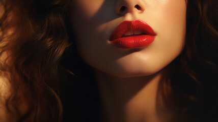 beautiful woman with bright  lips. red lipstick - obrazy, fototapety, plakaty