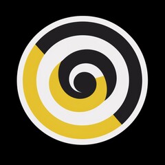 A yellow and black spiral design on a black background