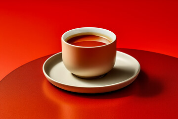 Cup of espresso on red table