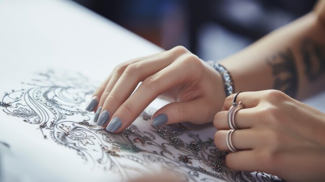 Close-up of a Woman's Hands Drawing Intricate Patterns