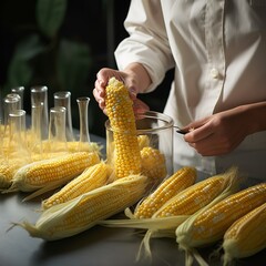 Genetic modification corn in the laboratory, vegetable modification concept - obrazy, fototapety, plakaty