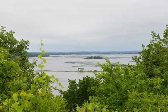 View of lake and trees in Maplewood State Park in the summer near Pelican Rapids, Minnesota.
