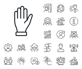 Wave palm sign. Specialist, doctor and job competition outline icons. Hand line icon. Gesture symbol. Hand line sign. Avatar placeholder, spy headshot icon. Strike leader. Gender equality. Vector