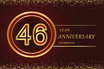 46th anniversary logo with gold double line style decorated with glitter and confetti Vector EPS 10