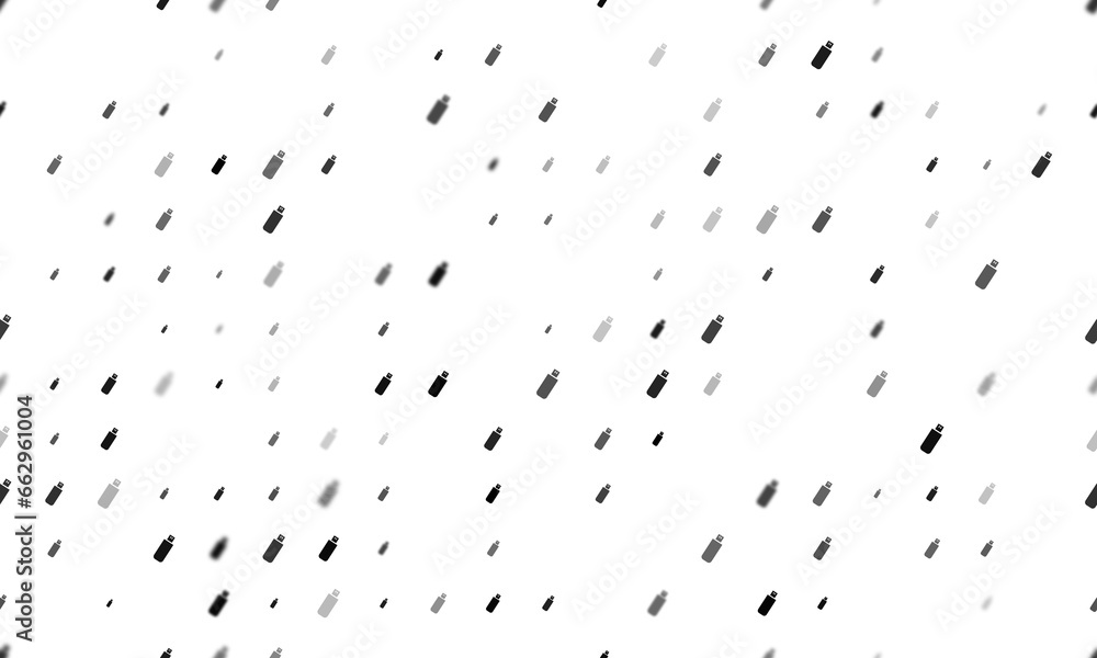 Poster seamless background pattern of evenly spaced black flash drives of different sizes and opacity. illu