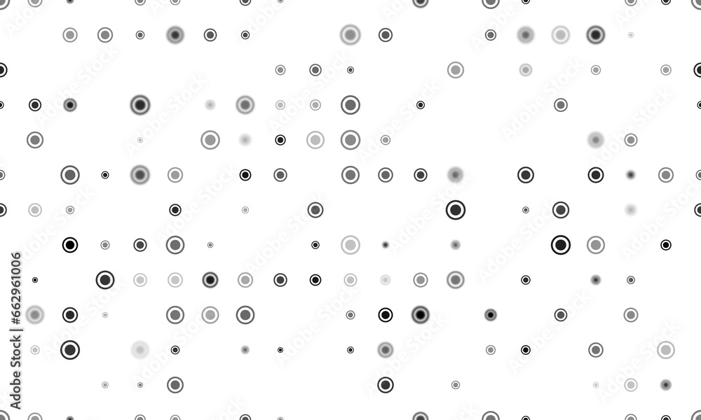 Poster seamless background pattern of evenly spaced black radio button symbols of different sizes and opaci