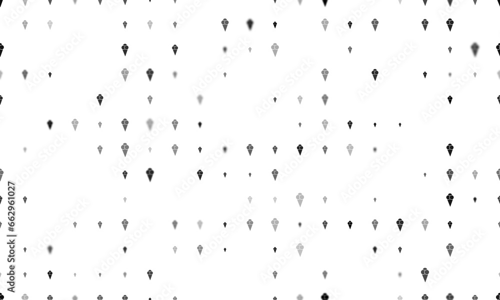 Poster seamless background pattern of evenly spaced black ice cream balls symbols of different sizes and op