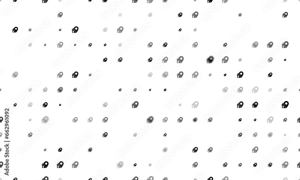 Poster seamless background pattern of evenly spaced black real estate location symbols of different sizes a