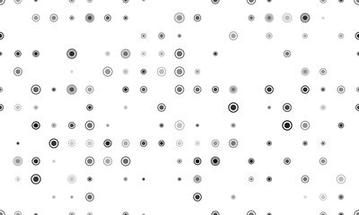 Seamless background pattern of evenly spaced black radio button symbols of different sizes and opacity. Illustration on transparent background