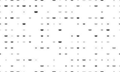 Seamless background pattern of evenly spaced black hotdog symbols of different sizes and opacity. Illustration on transparent background