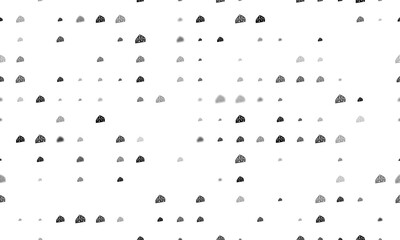 Seamless background pattern of evenly spaced black cheese symbols of different sizes and opacity. Illustration on transparent background
