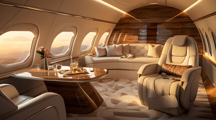 Elegant and luxurious interior of a private jet