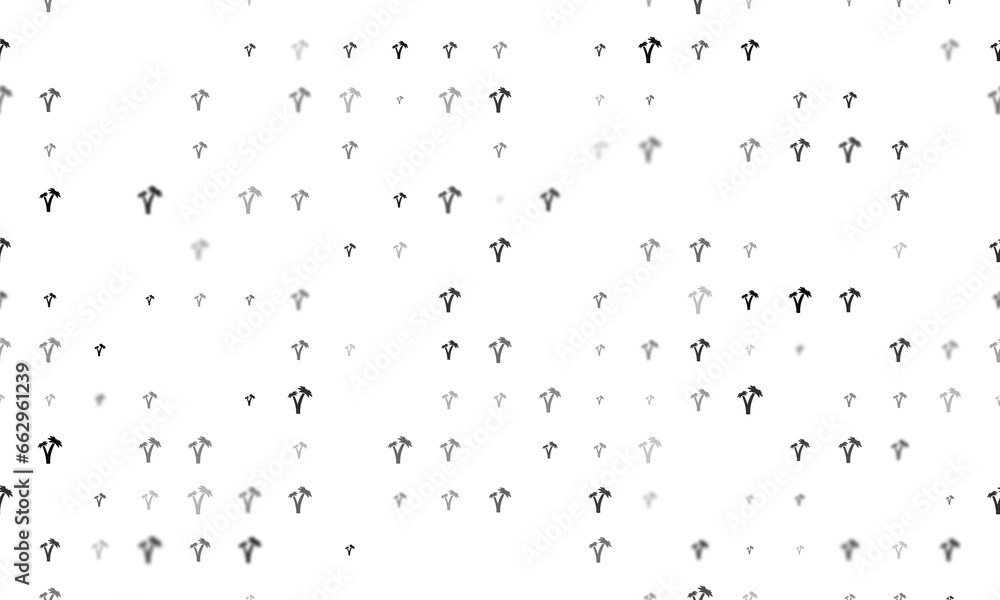 Poster seamless background pattern of evenly spaced black palm trees symbols of different sizes and opacity