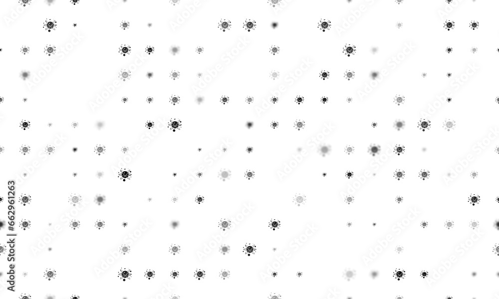 Poster seamless background pattern of evenly spaced black cosmic symbols of different sizes and opacity. il