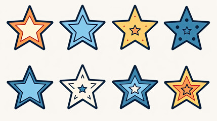 Hand-drawn star icons arranged in a cohesive vector set for versatile use