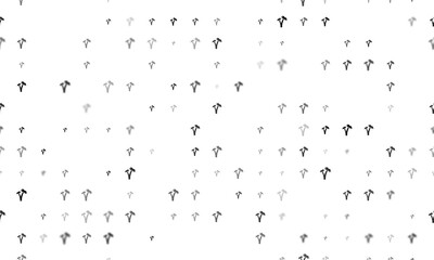 Seamless background pattern of evenly spaced black palm trees symbols of different sizes and opacity. Illustration on transparent background