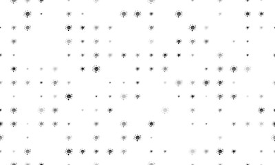 Seamless background pattern of evenly spaced black cosmic symbols of different sizes and opacity. Illustration on transparent background