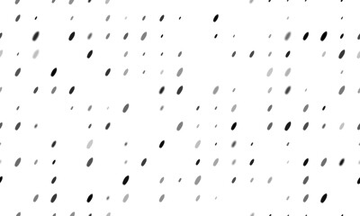 Seamless background pattern of evenly spaced black surf board symbols of different sizes and opacity. Illustration on transparent background