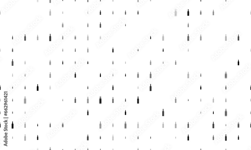 Poster seamless background pattern of evenly spaced black beer bottle symbols of different sizes and opacit