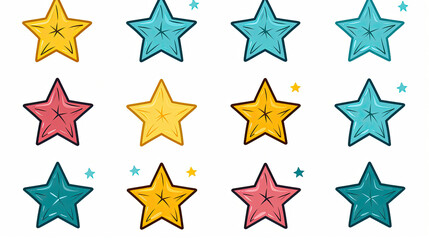 Obraz premium Hand-drawn star icons arranged in a cohesive vector set for seamless integration