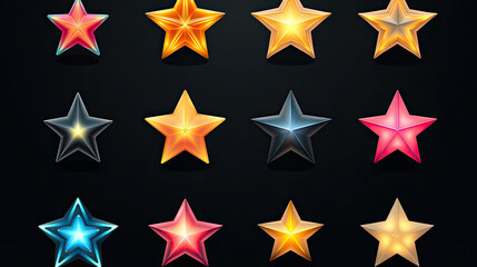 Obraz premium Icon set collection showcasing a range of meticulously designed vector stars