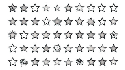Hand-drawn star icons arranged in a cohesive vector set for easy incorporation