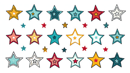 Hand-drawn star icons arranged in a cohesive vector set for easy incorporation