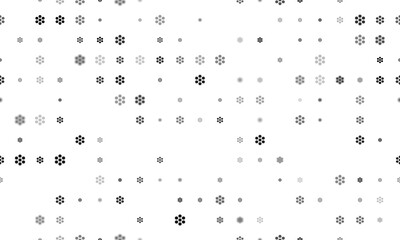 Seamless background pattern of evenly spaced black hive symbols of different sizes and opacity. Illustration on transparent background