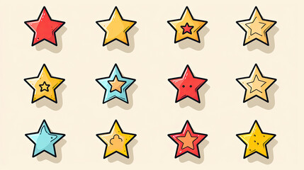 Hand-drawn star icons presented in a cohesive vector set for easy use